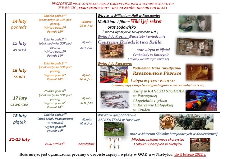 Infografika FERIE 2022 Z GMINNYM OŚRODKIEM KULTURY